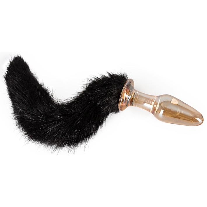Dop Anal Din Sticla Cu Coada De Blana, Auriu, 12 Cm