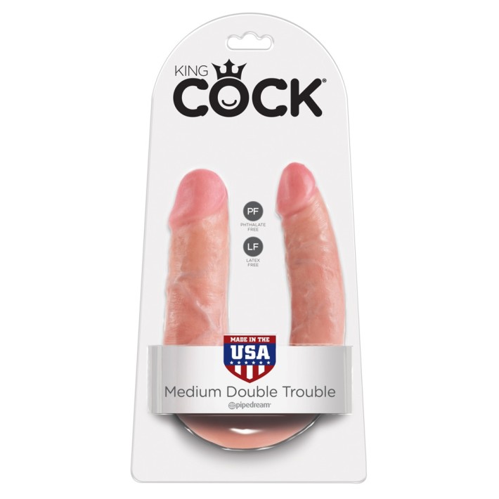 Dildo Dublu King Cock Medium, Natural, 34.5 Cm