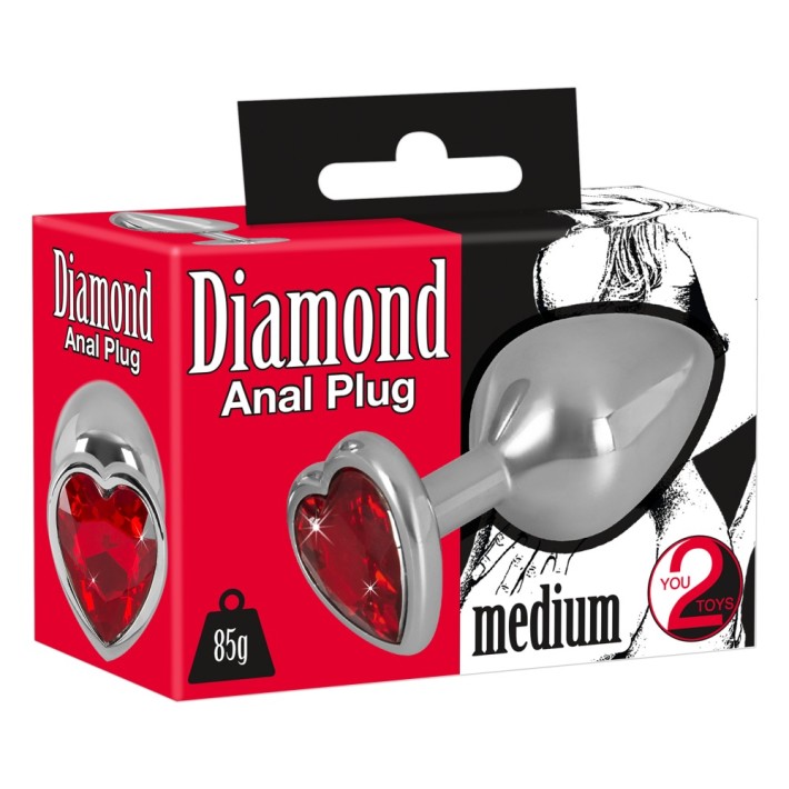 Dop Anal Cu Bijuterie Diamond Medium, Metalic+rosu, 8 Cm