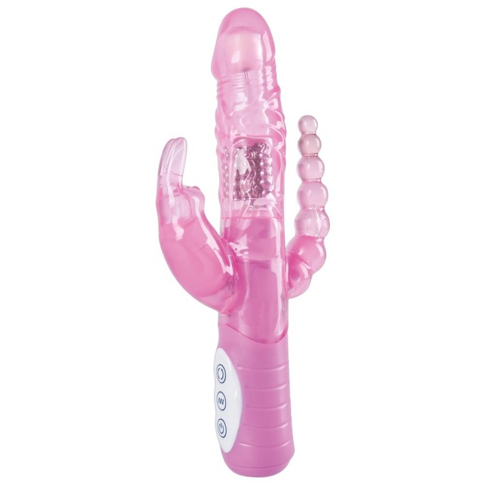 Vibrator Rabbit Cu Dop Anal 3x, Roz, 22 Cm