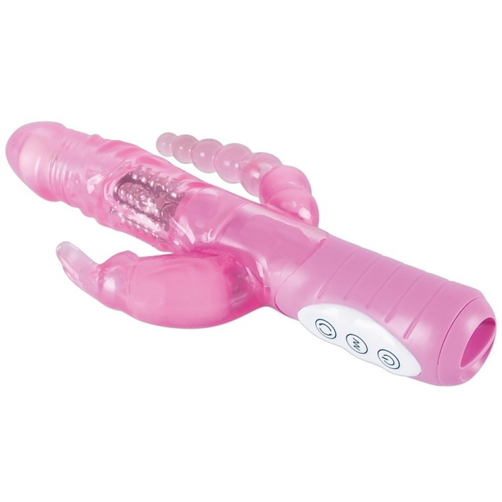 Vibrator Rabbit Cu Dop Anal 3x, Roz, 22 Cm