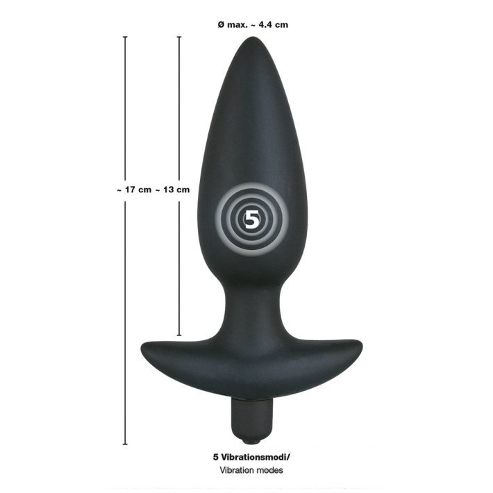 Dop Anal Cu Vibratii Black Velvets Large, Negru, 17 Cm