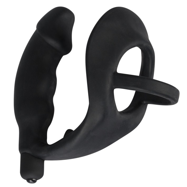 Inel Penis Si Stimulator Anal Cu Vibratii, Negru