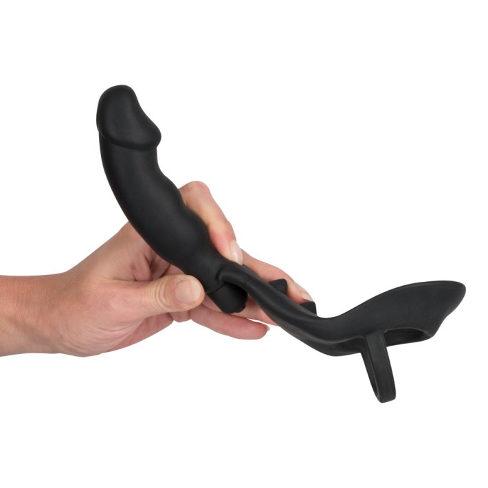 Inel Penis Si Stimulator Anal Cu Vibratii, Negru