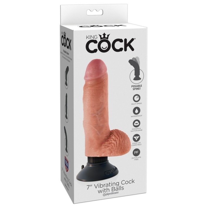 Vibrator Realistic Cu Ventuza King Cock, Natural, 17.8 Cm