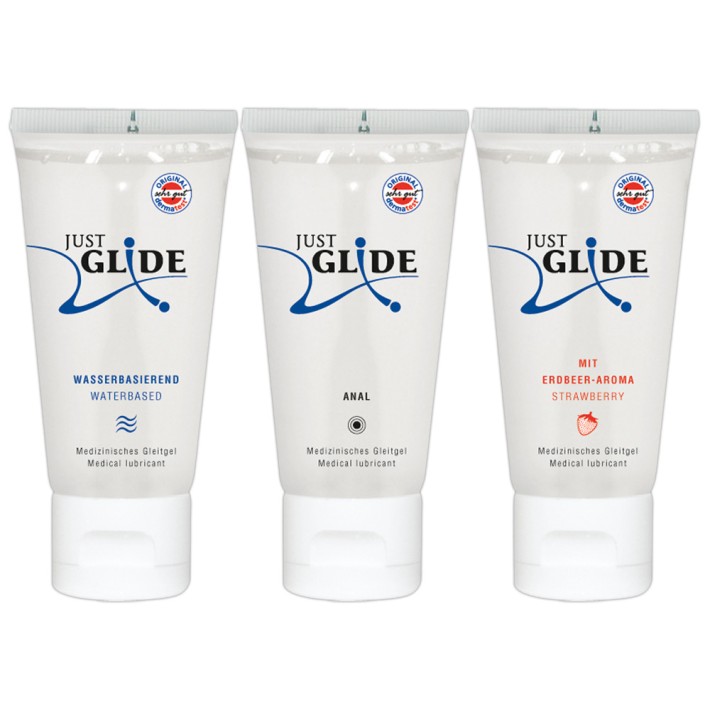Set Lubrifianti Just Glide - Pe Baza De Apa + Anal + Aroma Capsune, 3 X 50 Ml
