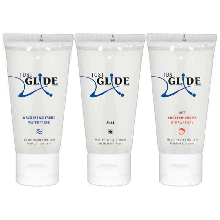Set Lubrifianti Just Glide - Pe Baza De Apa + Anal + Aroma Capsune, 3 X 50 Ml