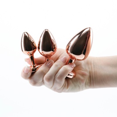 Set 3 Dopuri Anale Cu Bijuterie Rear Assets Trainer Kit Rose Gold Heart, Auriu + Roz