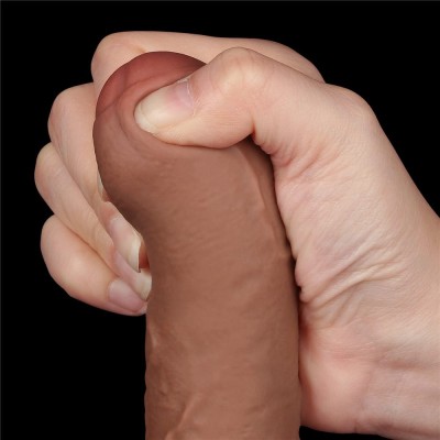 Dildo Realistic Sliding Skin Dual Layer, Brun Deschis, 17.5 Cm