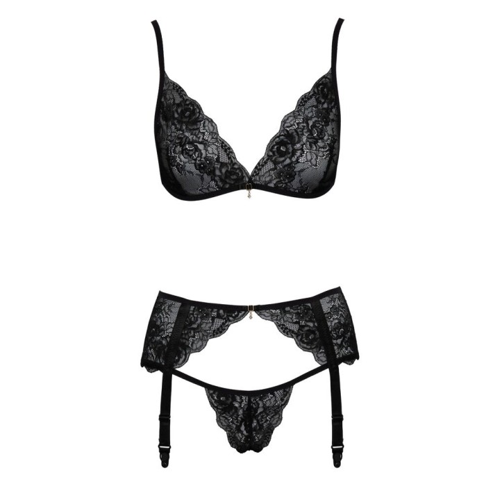 Set 3 Piese Lenjerie Kissable Cu Broderie Negru Si Detalii Aurii 5