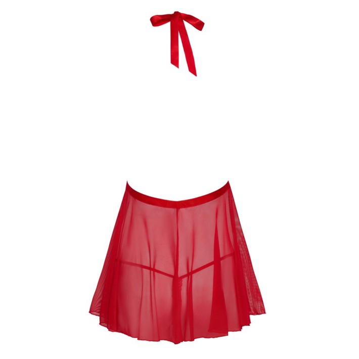 Babydoll Transparent Cu Tanga Din Dantela Kissable Rosu 2