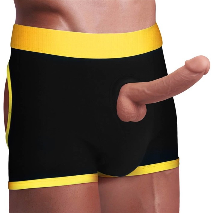 Boxeri Pentru Strap-on Horny Strapon Shorts, Negru + Galben, M/l (talie 83-93 Cm)