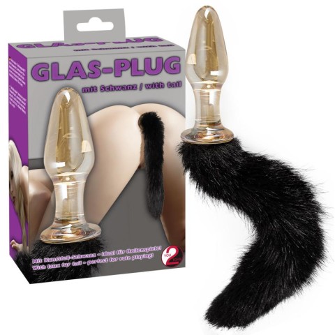 You2Toys, Dop Anal Din Sticla Cu Coada De Blana, Auriu, 12 Cm, pasiune.ro