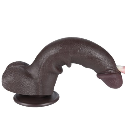 Dildo Realistic Sliding Skin Dual Layer I, Brun Inchis, 21.5 Cm