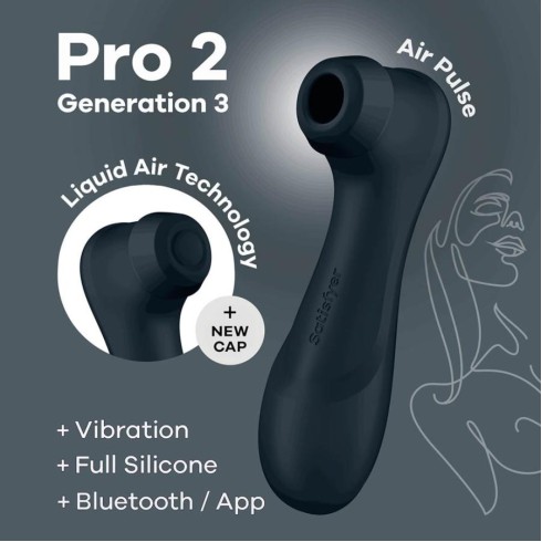 liquid, Stimulator Clitoridian Air Pulse Pro 2 Generation 3 + Bluetooth/app,  Negru, pasiune.ro