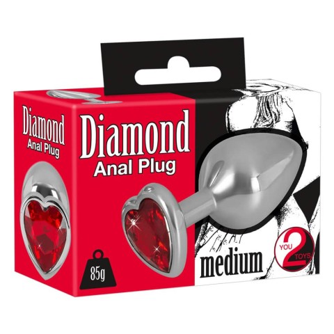 Dopuri Anale, Dop Anal Cu Bijuterie Diamond Medium, Metalic+rosu, 8 Cm, pasiune.ro
