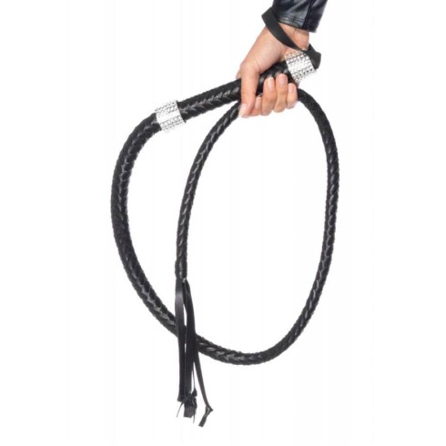 bici, Bici Din Piele Impletita Rhinestone Handle Whip, Negru, 135 Cm, pasiune.ro