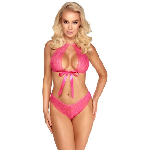 set, Set 2 Piese Sutien + Chilot Kissable Din Dantela Roz, pasiune.ro