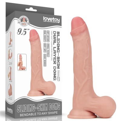 Dildo Realistic Sliding Skin Dual Layer Dong - Whole Testicle, Natural, 24.5 Cm