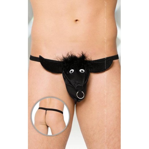 Lenjerie sexy barbati, Chiloti Fantezie String Taur, Negru, S/l, pasiune.ro