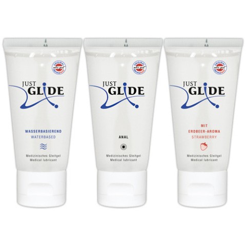 Lubrifiant Sex Anal, Set Lubrifianti Just Glide - Pe Baza De Apa + Anal + Aroma Capsune, 3 X 200 Ml, pasiune.ro