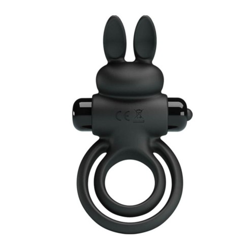 pretty, Inel Penis Cu Vibratii Si Rabbit, Negru, pasiune.ro