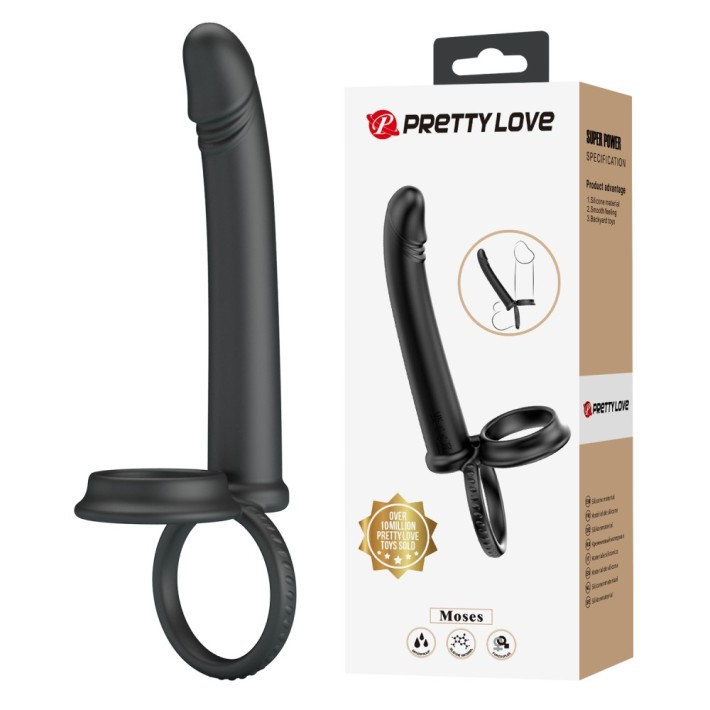 Inel Penis Cu Dildo Anal Moses, Negru, 13 Cm 3