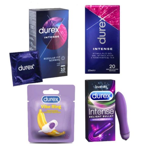 prezervative, Pachet Prezervative Durex Intense 10 Bucati + Lubrifiant Gel Intense 10 Ml + Inel Vibrator + Delight Bullet , pasiune.ro