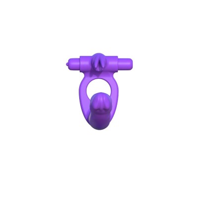 Inel Penis Cu Dildo Anal Si Vibratii Double Penetrator Rabbit, Mov, 16.5 Cm