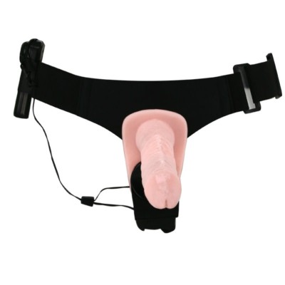 Strap-on Dublu Cu Vibratii Ultra Passionate, Natural, 17.5 Cm