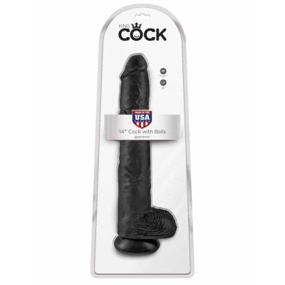Dildo Clasic Cu Ventuza King Cock, Negru, 35.5 Cm