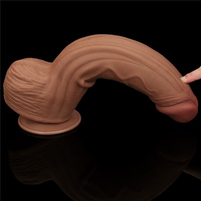Dildo Ultra Realistic King Sized Sliding Skin Dual Layer Dong, Brun, 30 Cm
