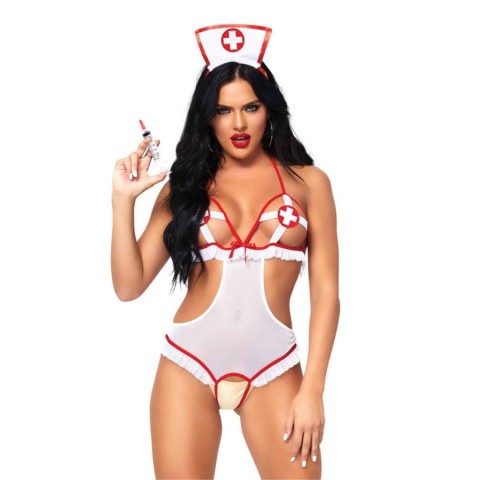 Costume sexy, Costum Asistenta Sexy Roleplay Naughty Nurse, Alb+rosu, Marime Universala, pasiune.ro