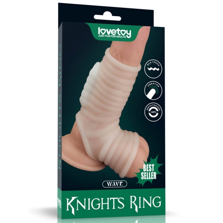 Inel Penis Cu Vibratii Vibrating Silk Knights Ring With Scrotum Sleeve (white)