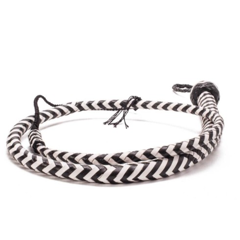 21, Bici Lung Din Piele Impletita, Alb + Negru, 121 Cm, pasiune.ro