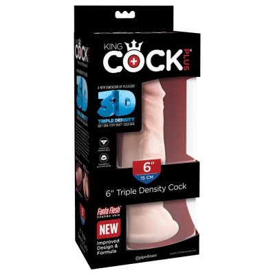 Dildo Clasic Cu Ventuza King Cock Triple Density, Natural, 15 Cm