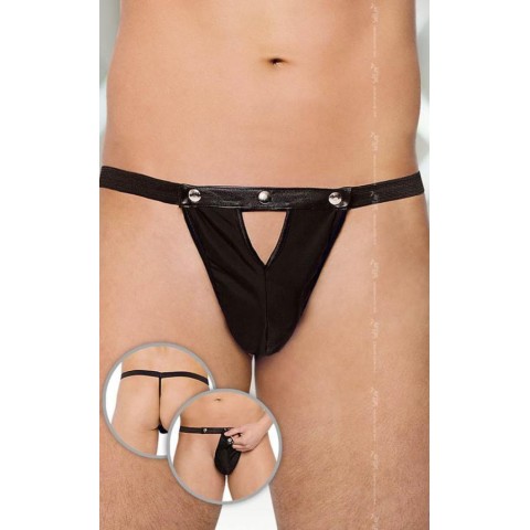 Lenjerie sexy barbati, Chiloti String Cu Capse, Negru, S/l, pasiune.ro
