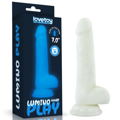 silicone, Dildo Fantezie Fosforescent Lumino Play, Alb, 17.5 Cm, pasiune.ro