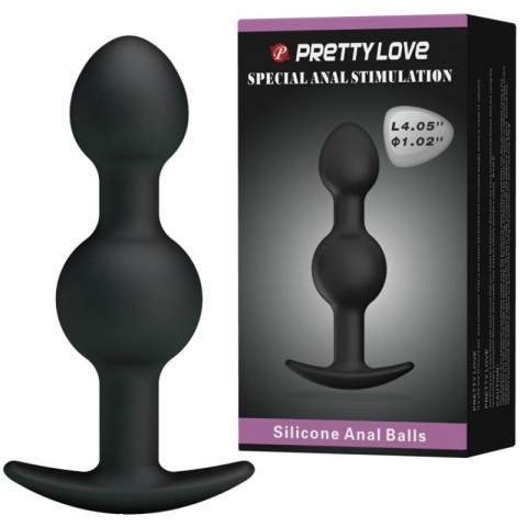 Pretty Love, Dop Anal Heavy Balls Silicone Butt Plug 2, Negru, 10 Cm, pasiune.ro