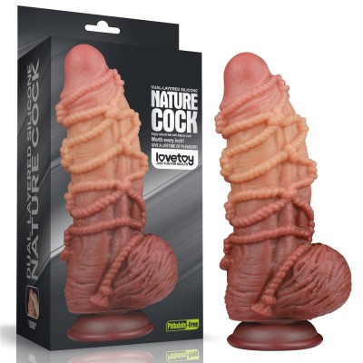 Dildo Realistic Extra Texturat Din Silicon Platinum Dublu-stratificat, Natural, 24 Cm