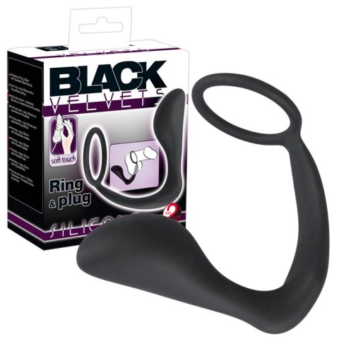Jucarii Barbati, Inel Penis Cu Stimulator Anal Black Velvet, Negru, pasiune.ro