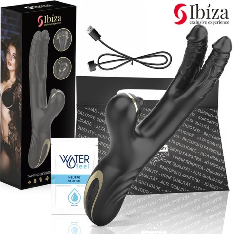 Ibiza, Vibrator Rabbit Dublu Two Dragons Cu Pulsatii Si Miscare Ibiza Negru, pasiune.ro