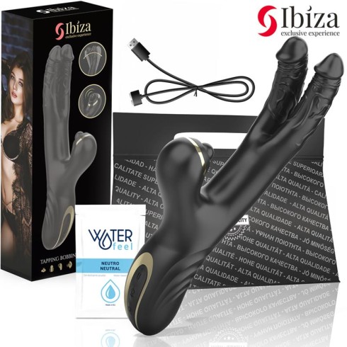 vibrator, Vibrator Rabbit Dublu Two Dragons Cu Pulsatii Si Miscare Ibiza Negru, pasiune.ro