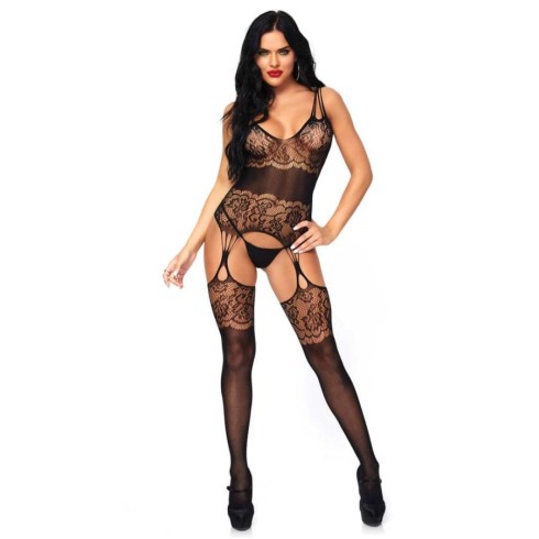 strap, Catsuit Sexy Cu Dantela Strappy Rose, Negru, Marime Universala, pasiune.ro