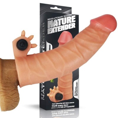 Extensie/manson Penis Cu Vibratii Silicone Nature Extender, Natural, +3.8 Cm