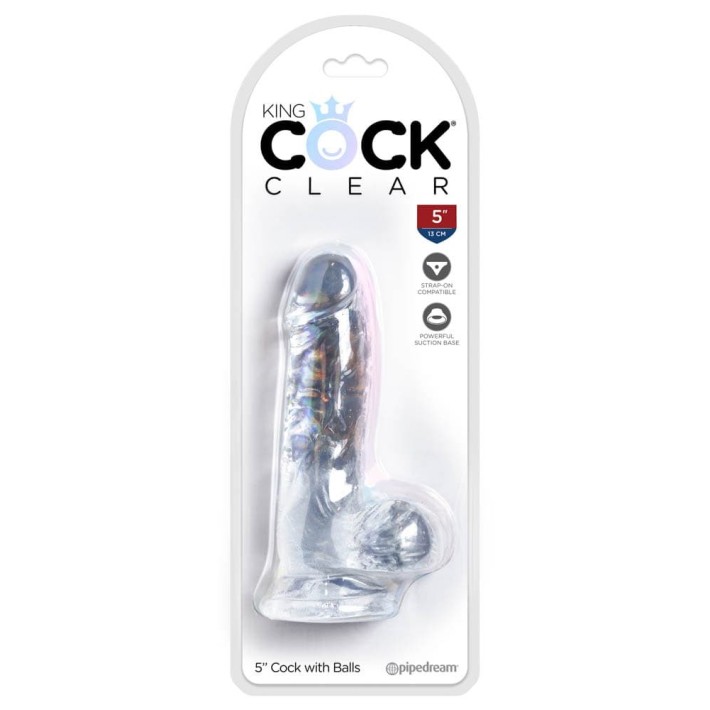 Dildo Clasic Cu Testicule King Cock, Transparent, 12.5 Cm