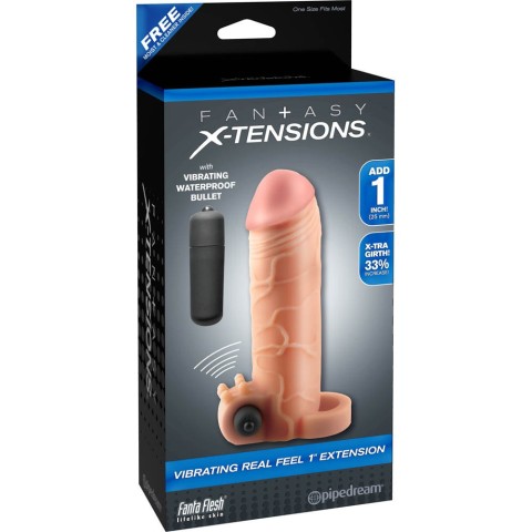 Pipedream - Fantasy XTensions, Extensie/manson Penis Cu Vibratii Real Feel, Natural, +2.5 Cm, pasiune.ro