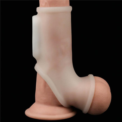 Inel / Manson Penis Cu Vibratii Vibrating Silk Knights Ring With Scrotum Sleeve, Alb