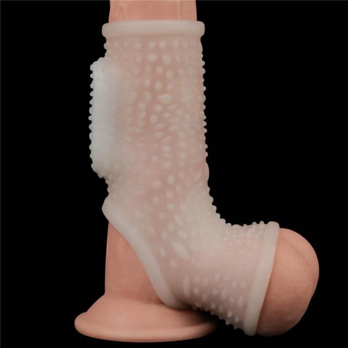 Inel / Manson Penis Cu Vibratii Drip Knights Ring With Scrotum Sleeve, Alb
