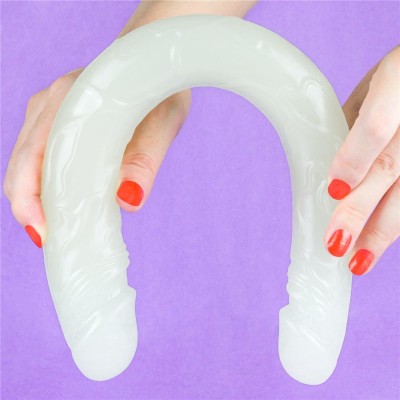 Dildo Dublu Fosforescent Lumino Play Double, Alb, 37 Cm